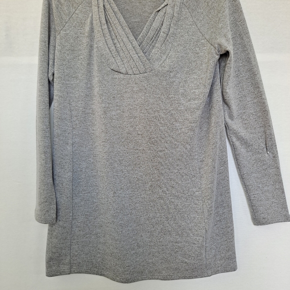 Anthropologie One September Heathered Gray Braided V-Neck Knit Long Sleeve Top S - Picture 7 of 8